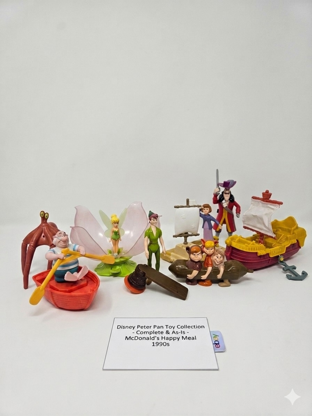 Rare Disney Peter Pan Mcdonalds Happy Meal Toy Set - Multicolor Figures and Ship